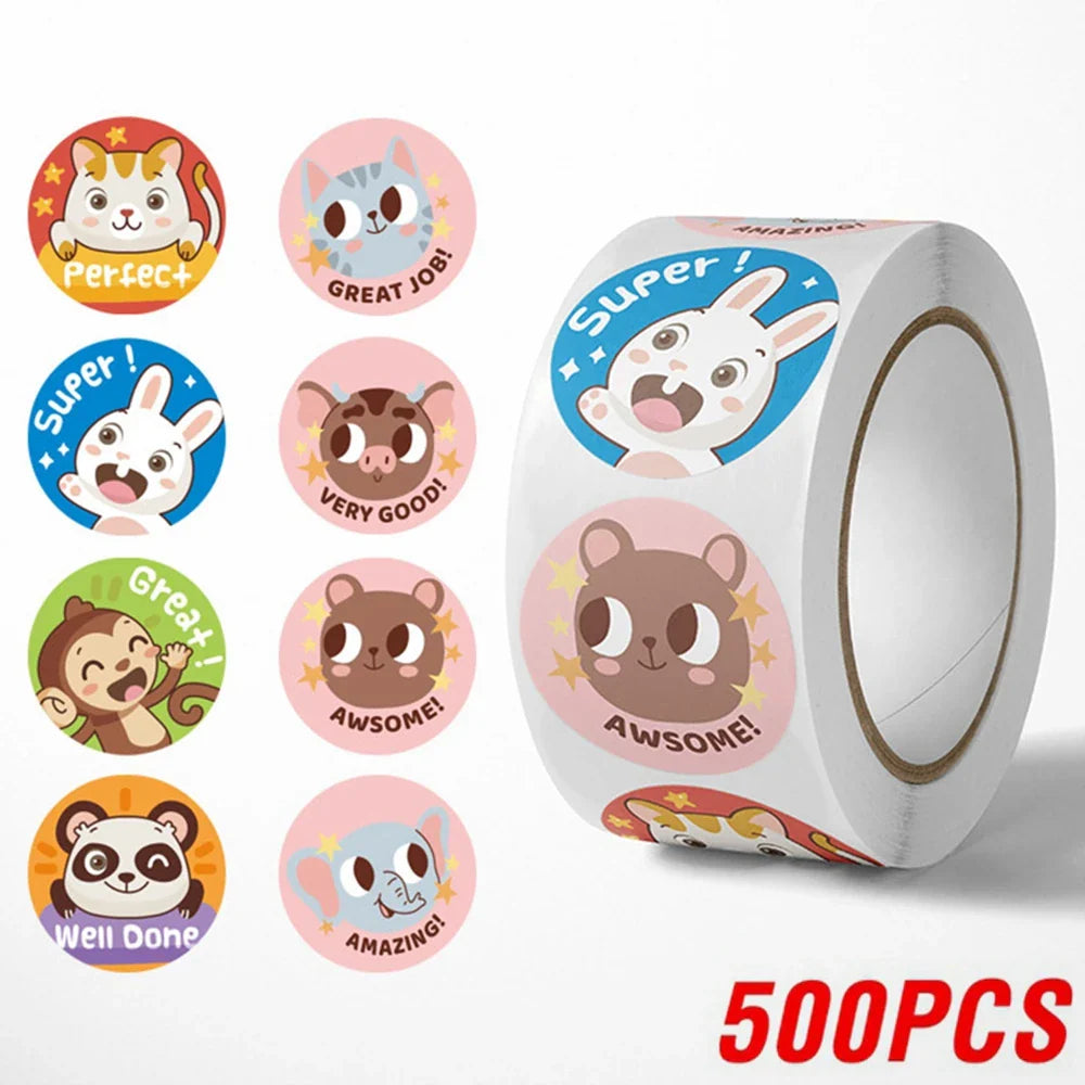 100-500pcs Cute Cartoon Animals Reward Stickers School Teacher Supplies Classic Toy Gift Sealing Decor Stationery Sticker (Online Order Only)