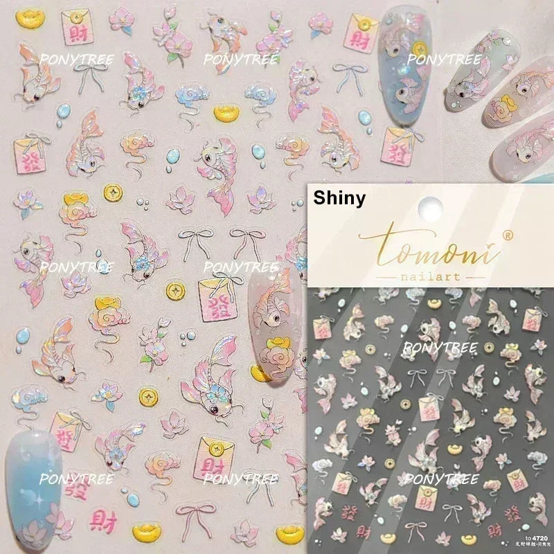 Hot Stamping Laser Shell Conch Starfish Pearl Whale Coral Dolphin Summer Beach Sea Wave Jellyfish Bubble Nail Art Stickers Decal (ONLINE ORDER ONLY)