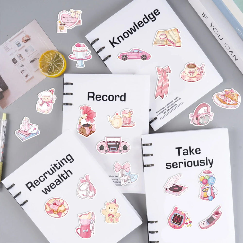 50Pcs Kawaii Cartoon Pink Stickers Cute Aesthetics DIY Toy Gift Graffiti Waterproof Decal for Phone Luggage Laptop Scrapbook (ONLINE ORDER ONLY)