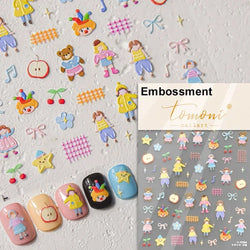 Charming Cherry's Cake Cute Bowknot Pink Blue Bear Flower Bouquet Strawberry Adhesive Nail Art Sticker Rhinestone Manicure Decal (Online Order Only)