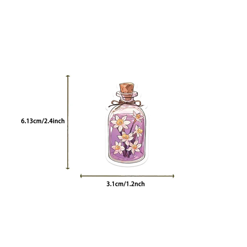 10/30/50PCS Kawaii Flower Bottle PVC Sticky Sticker Aesthetic Children's Stationery DIY Decoration Scrapbooking School Supplies (Online Order Only)