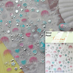 Colourful Ray Jellyfish Otter Cat Mermaid Octopus Starfish Bubbles Conch Shell Bowknot Summer Marine Nail Art Stickers Decals (ONLINE ORDER ONLY)