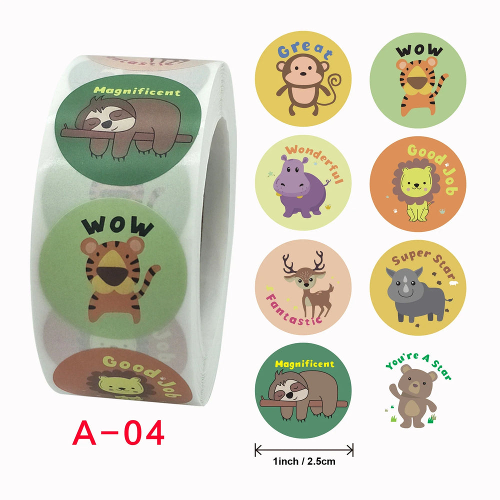 100-500 Pcs 2.5cm Animal Stickers Roll for Envelope Praise Reward Student Work Label Stationery Seal Lable Children with Gifts (ONLINE ORDER ONLY)