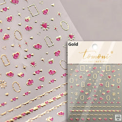 French Style Colorful Square Grid Rhombus Stripe Bowknot Line 3D Self Adhesive Nail Art Stickers Shiny Rhinestone Manicure Decal (Online Order Only)