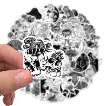 10/50pcs Funny Anime Psychedelic Mushroom Sticker Cute Black and White Magic Plant Stickers Phone Laptop Stickers Decals (ONLINE ORDER ONLY)