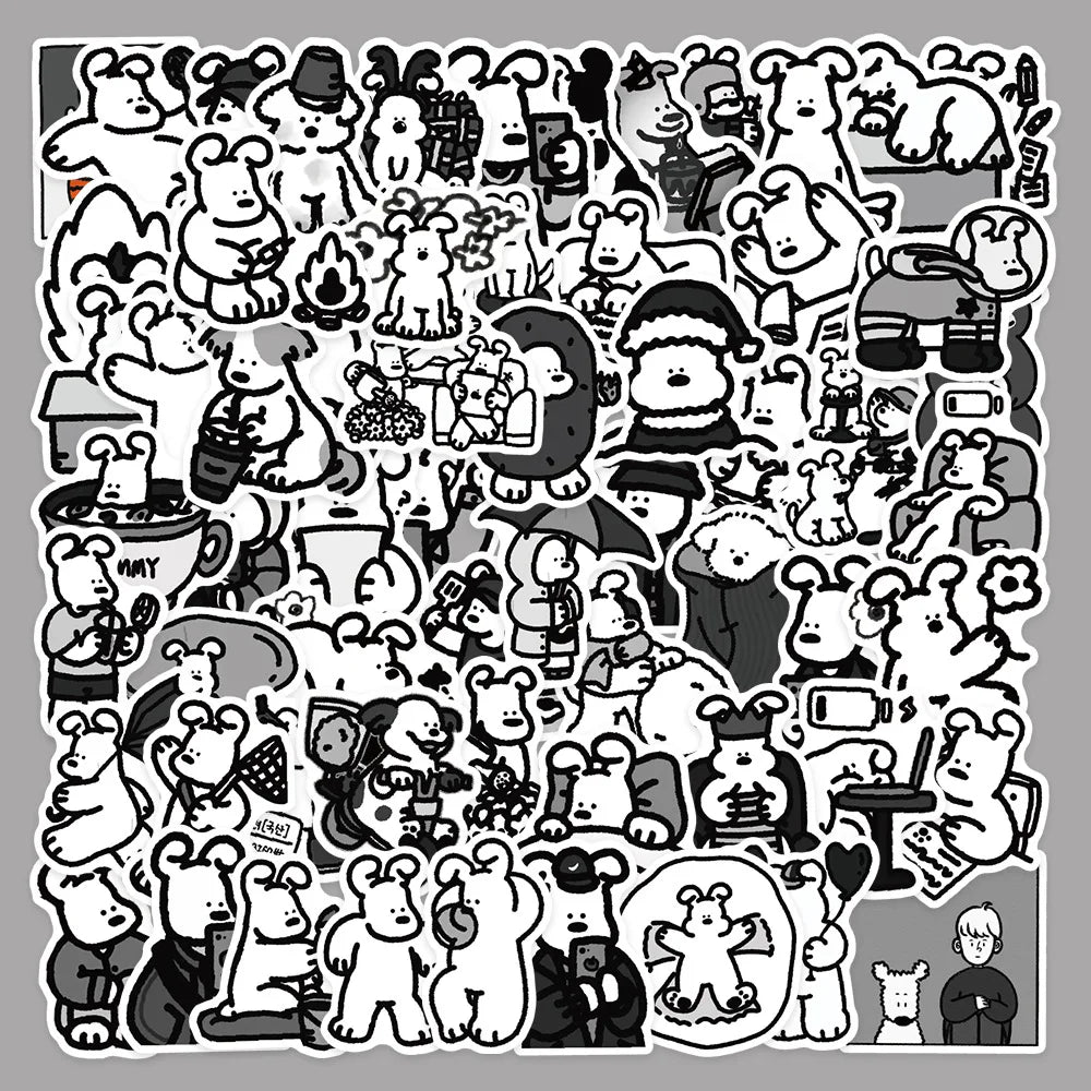 62pcs Black & White Dog Graffiti Stickers for Helmet, Wall, DIY Decor (Online Order Only)