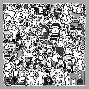 62pcs Black & White Dog Graffiti Stickers for Helmet, Wall, DIY Decor (Online Order Only)