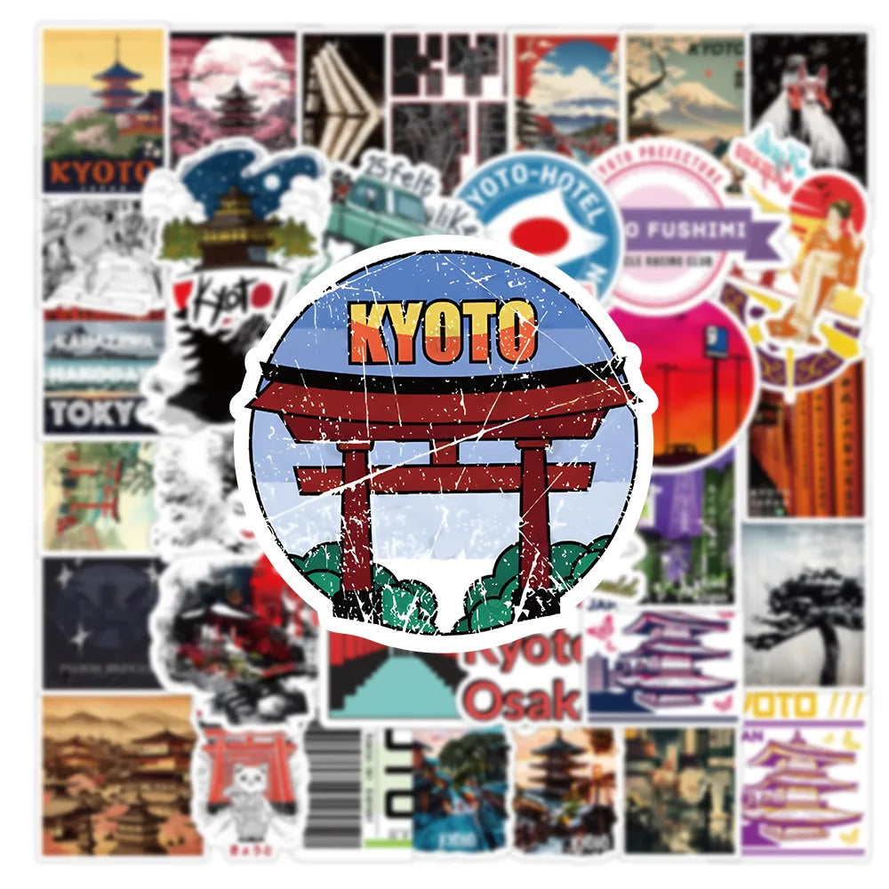 10/30/50PCS Kyoto Landscape Stickers Japanese Style Cartoon  Aesthetic Decals Decoration For Skateboard Fridge Phone Laptop Toys (ONLINE ORDER ONLY)