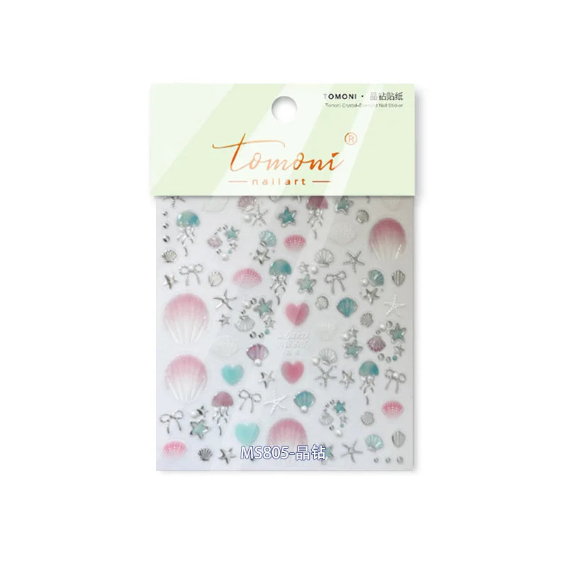 Dizzying Shell Coral Dolphin Starfish Heart Jellyfish Water Bubbles Ocean Adhesive Nail Art Decorations Stickers Manicure Decals (ONLINE ORDER ONLY)