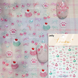 Lovely Green Pink Cherry Pudding Claw Paw Love Heart Bowknot Soft Embossed Reliefs Adhesive Nail Art Stickers Manicure Decals (ONLINE ORDER ONLY)