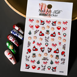 Cute Deer Christmas Nail Stickers 5D Embossed Elk Star Gingerbread Man Snowflake Santa Claus Holly DIY Winter Engraved Manicure* (ONLINE ORDER ONLY)
