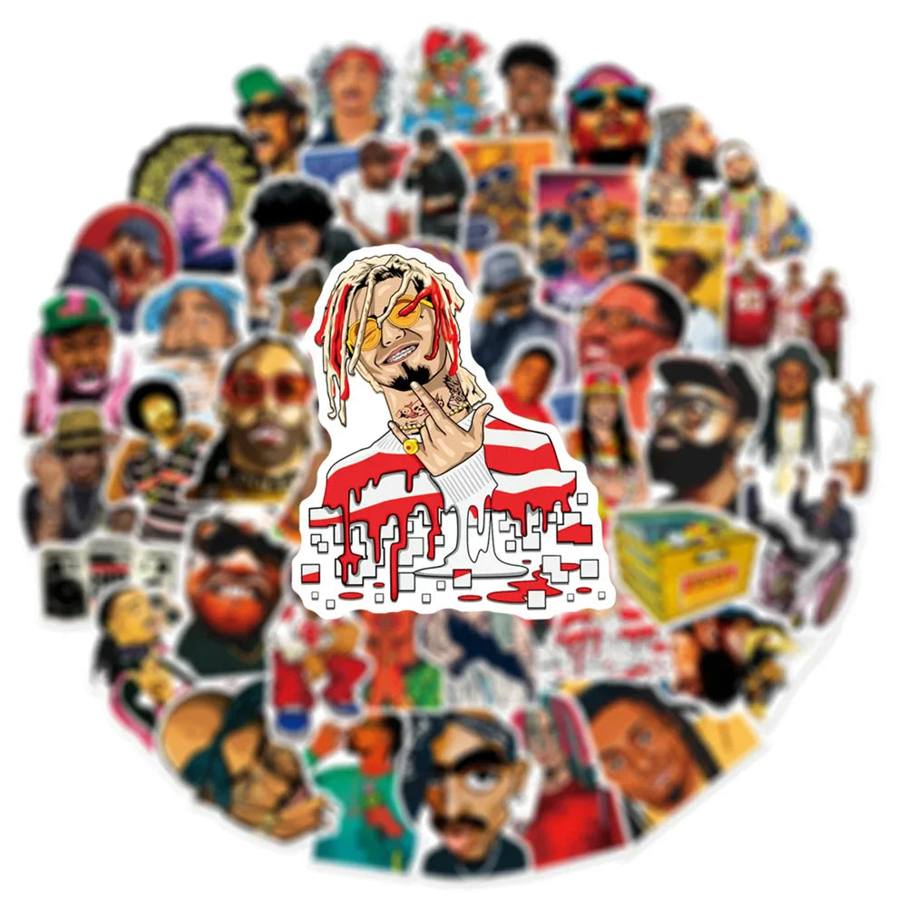 50pcs HipHop Rap Singer Rapper Stickers For Guitar Stationery Suitcase Sticker Vintage Craft Supplies Scrapbooking Materiales (ONLINE ORDER ONLY)