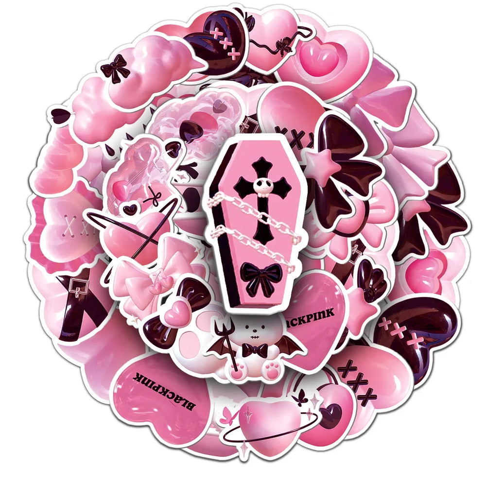 Y2K Pink 3D Stickers for Laptop, Luggage, Skateboard - Fun Gift for Kids (Online Order Only)