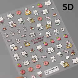 Chic Cute Cheese Ice Cream Pudding Bowknot Strawberry Muffin Stars Cake Embossed Heart Adhesive Nail Art Sticker Manicure Decals (ONLINE ORDER ONLY)