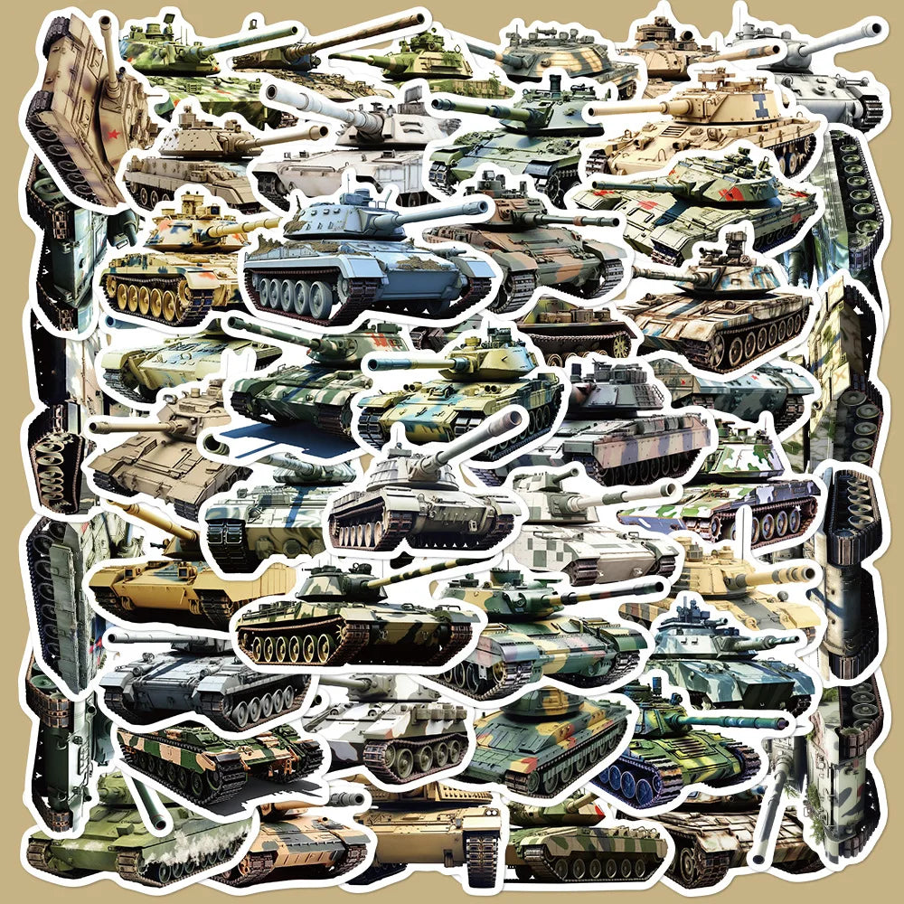 50pcs Military Tank Graffiti Stickers for Helmets, Walls, DIY Decor Wholesale (ONLINE ORDER ONLY)