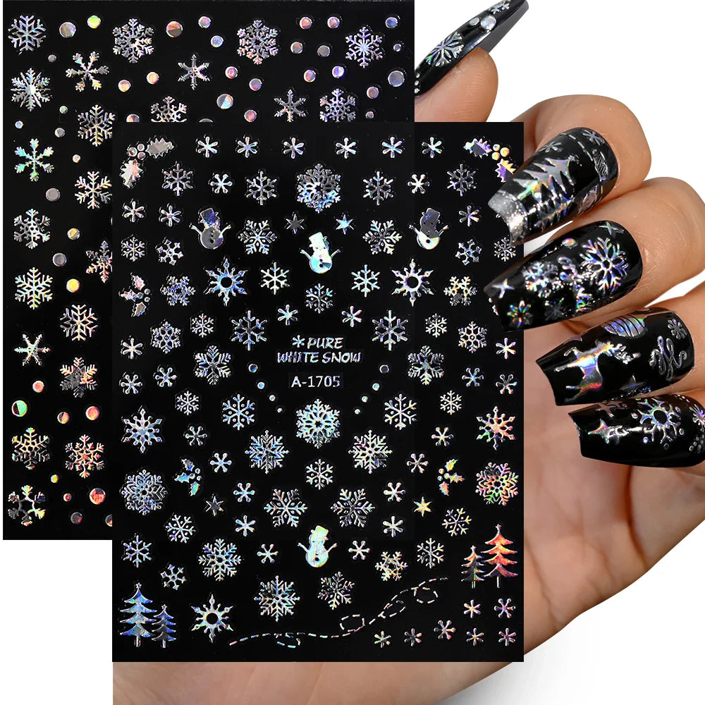 Winter Xmas 3D Nail Sticker Snowflake Flower Winter Decals Nail Stickers Cartoon Bird Santa Penguin Elk Slider New Year Manicure (ONLINE ORDER ONLY)