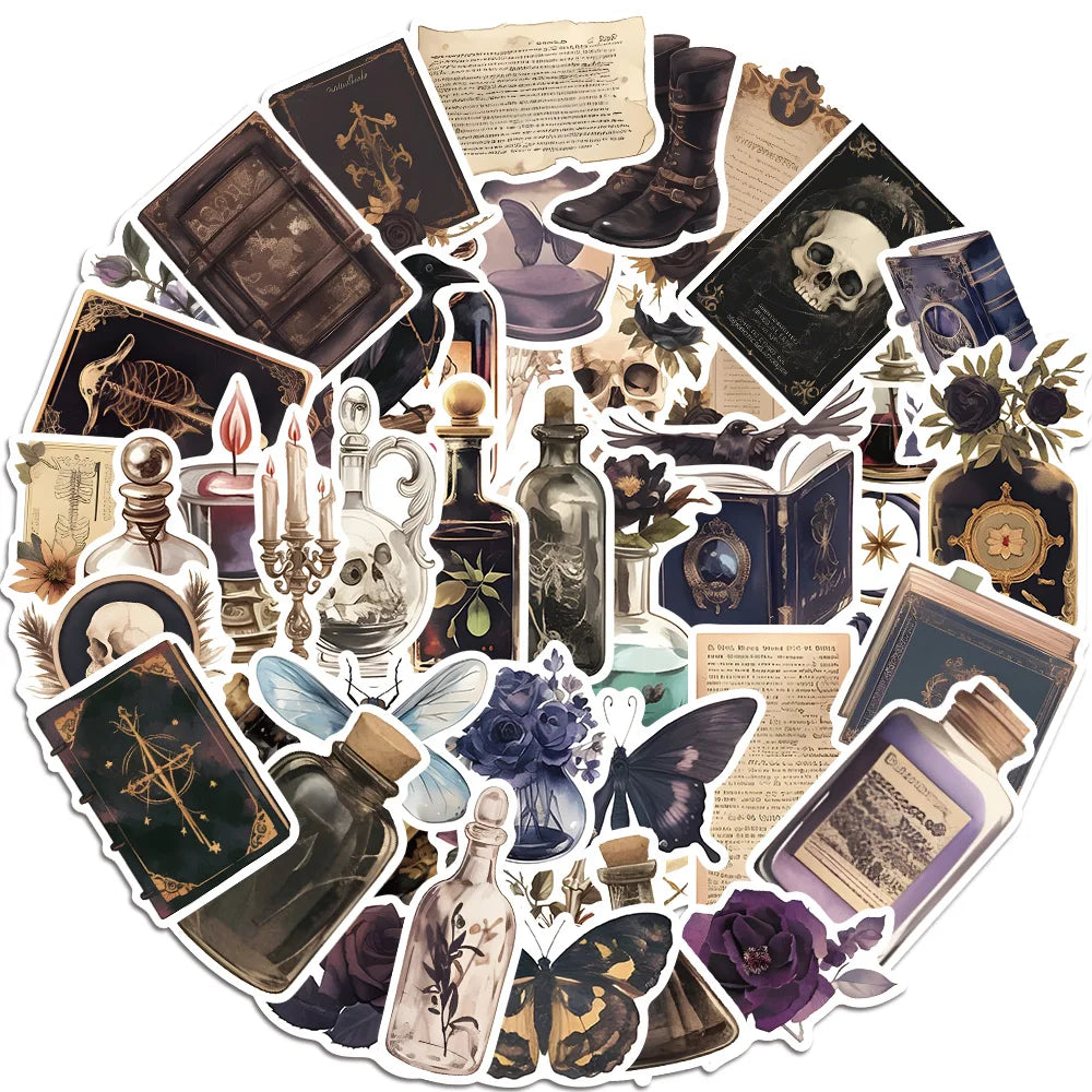 50pcs Dark Aesthetic Waterproof Stickers for Phone, Laptop, Skateboard, Suitcase, Guitar (Online Order Only)