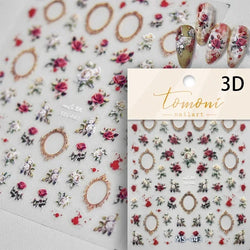 Chic Retro Rose Photo Frame Dried Flower Petal Self Adhesive Nail Art Stickers 5D Hot Stamping Relief Rhinestone Manicure Decals (Online Order Only)