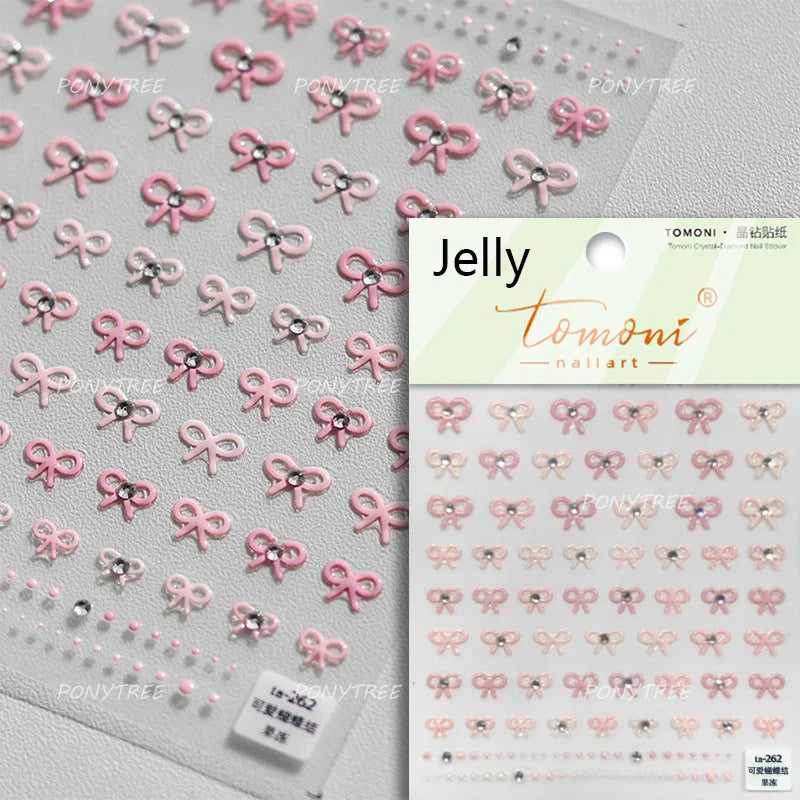 Purple Gold Silver Bowknot Cherry Fruit Cute Ribbon Tie Line Delicate 3D Adhesive Nail Art Stickers Manicure Decals Wholesale (Online Order Only)