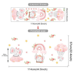 Pink Elephant Balloon Wall Stickers for Nursery or Girls Room (Online Order Only)