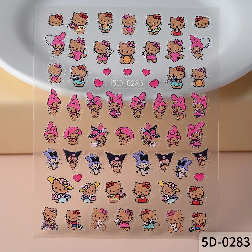 1pc 5D Pink/Black Hello Kitty Nail Art Stickers Anime Cartoon Japanese Cartoon KT Cat Manicure Decal Luxury DIY Nail Accessories (ONLINE ORDER ONLY)