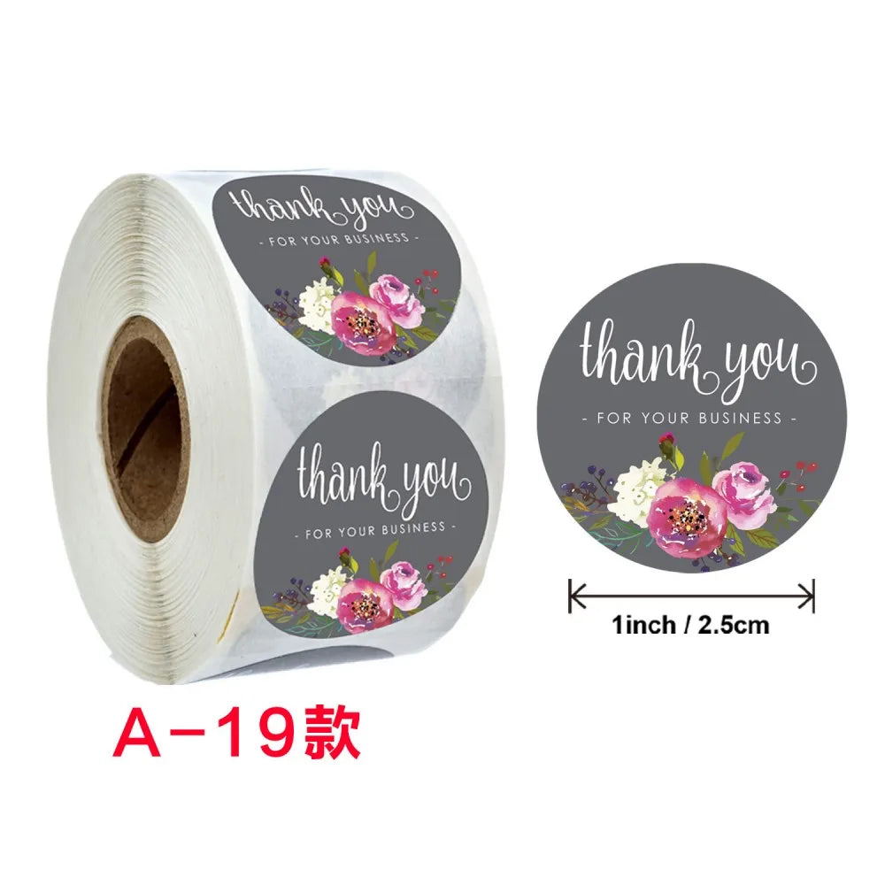 50-500pcs Labels Roll Flower Thank You Stickers 1inch Adhesive Labels Stickers for Gift Decoration Stationery Wrapping Supplies (ONLINE ORDER ONLY)