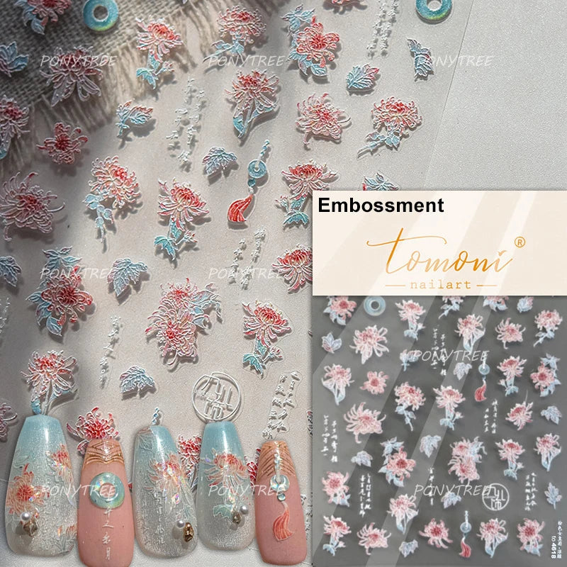 Flowers in Bloom Cosmos Chrysanthemum Daisy White Petal Yellow Stamen Self Adhesive Nail Art Decorations Sticker Manicure Decals (ONLINE ORDER ONLY)