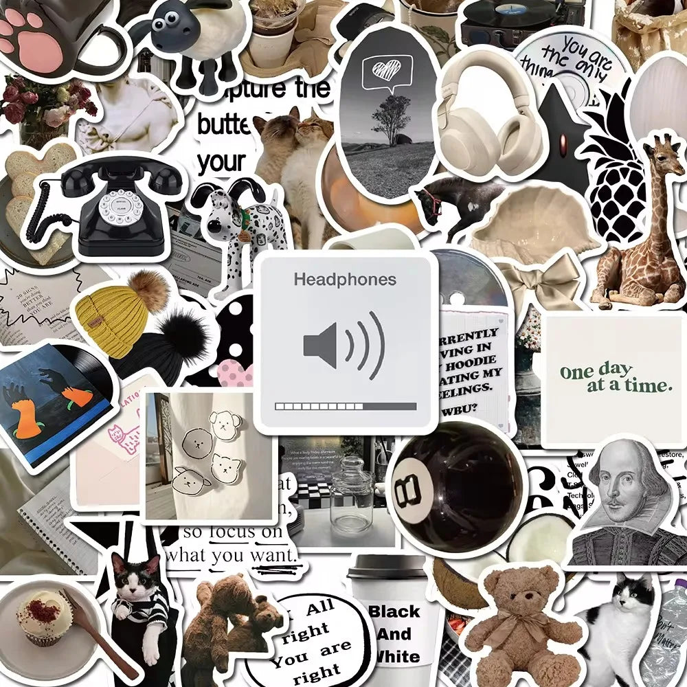 60pcs Ins Style Modern Fashion Classic Stickers Aesthetic Phone Wall Scrapbook Motorcycle Waterproof Sticker for Kids Toys Gifts (Online Order Only)