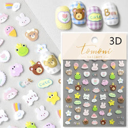 Retro Love Heart White Lace flower Bowknot Tie Pink Bear Flower Strawberry Adhesive Nail Art Stickers Rhinestone Manicure Decals (ONLINE ORDER ONLY)