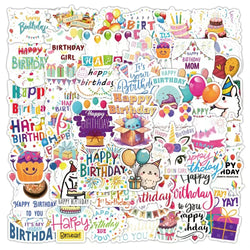 Cartoon Happy Birthday Stickers for Laptop Phone Car Suitcase Kid Toy - 10/30/50pcs (ONLINE ORDER ONLY)