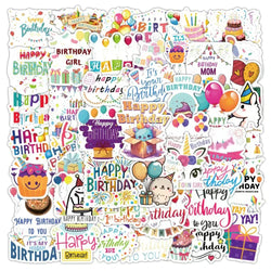 Cartoon Happy Birthday Stickers for Laptop Phone Car Suitcase Kid Toy - 10/30/50pcs (ONLINE ORDER ONLY)