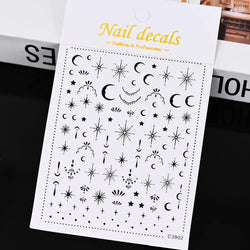 1 Sheet Star Nail Art Stickers 3d Self Adhesive Nail Decals Black White Golden Silver Color Star Design Nail Supplies Accessory (ONLINE ORDER ONLY)