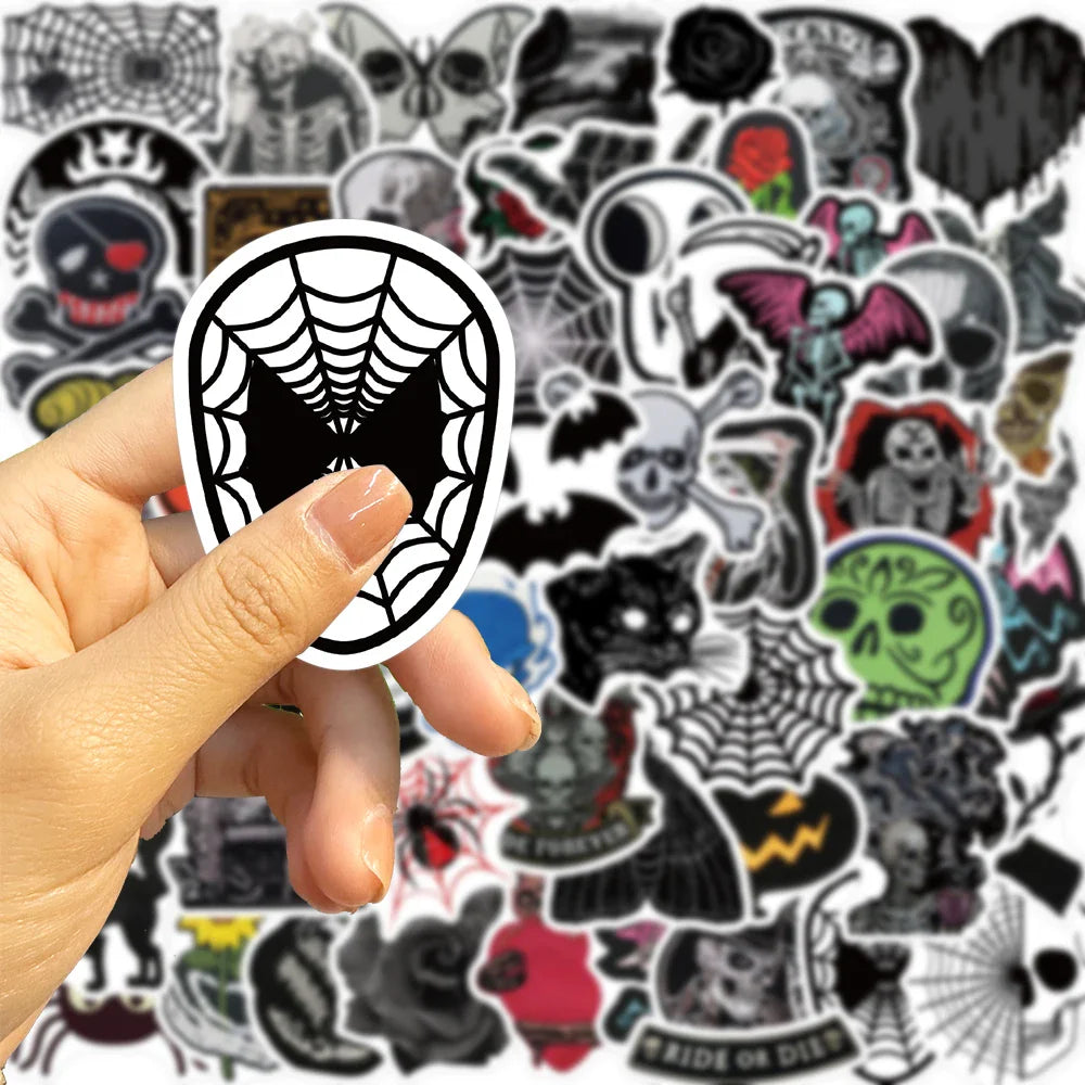 60PCS Dark Skull Spider Web Graffiti Sticker Cartoon Creative Sticker For Guitar Computer Car Waterproof Children Kids Sticker (ONLINE ORDER ONLY)