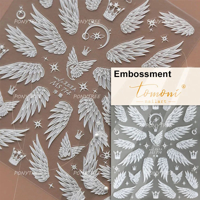 White Black Wings Feather Angel Demon Devil Dreamy Hot Stamping English Letter Adhesive Nail Art Stickers Manicure Tool Decals (Online Order Only)