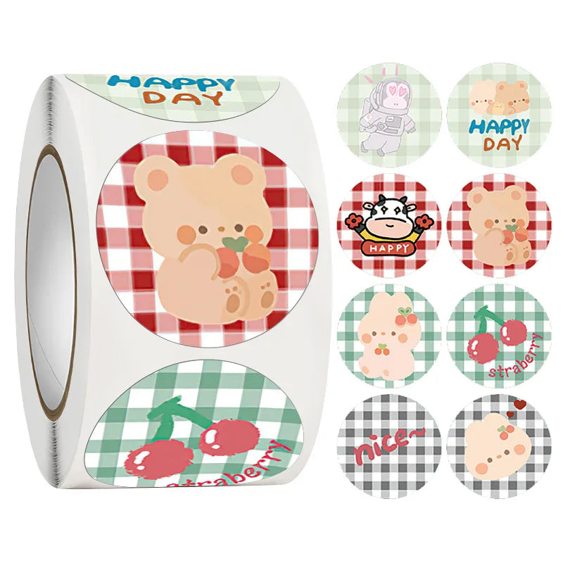 100-500PCS Children's Stickers DIY Gift Sealing Label Cartoon Animal Roll Stickers Photocard Decor Packaging Stickers for Kids (Online Order Only)