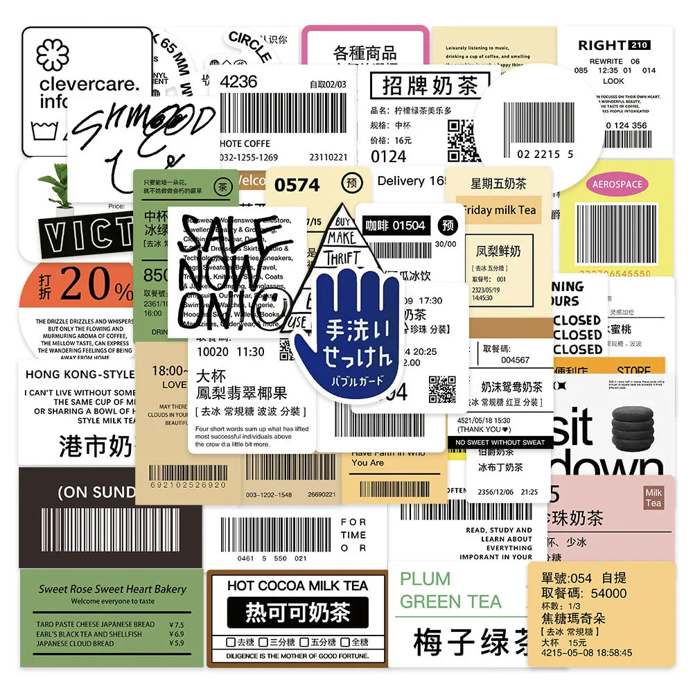 Cute Milk Tea Coffee Drink Stickers for Water Bottle Laptop Phone Suitcase - 10/30/50pcs (ONLINE ORDER ONLY)