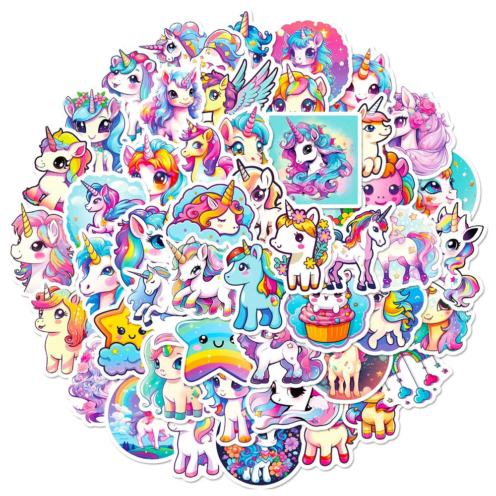 10/50pcs Cartoon Cute Rainbow Unicorn Stickers Aesthetic Scrapbooking Laptop Travel Luggage Laptop Wall Car Decoration Sticker (ONLINE ORDER ONLY)