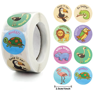 100-500pcs 8 Styles Round Cartoon Animal Reward Stickers Kids Party Handmade Scrapbooking Gift Packaging Seal Label (Online Order Only)