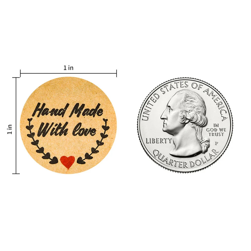 100-500pcs Handmade With Love Stickers 25mm Brown Wedding Stickers For Party Favors Decoration Envelope Seals Stationery (ONLINE ORDER ONLY)