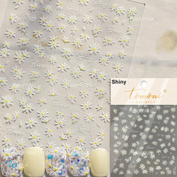 Cute Beige Yellow Pristine Fresh Daisy Flower 5D Shiny Soft Embossed Relief Charm Self Adhesive Nail Art Stickers Manicure Decal (ONLINE ORDER ONLY)
