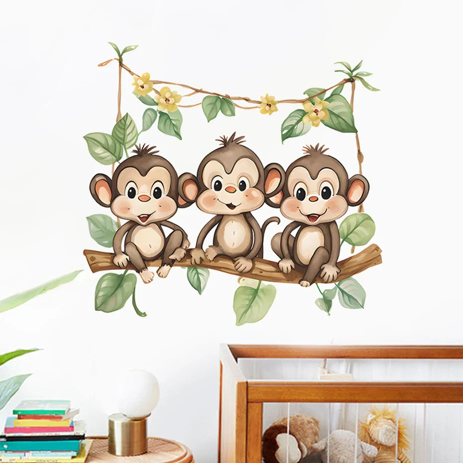 Cartoon Monkey Vine Wall Stickers for Nursery Kids Room Decor (Online Order Only)