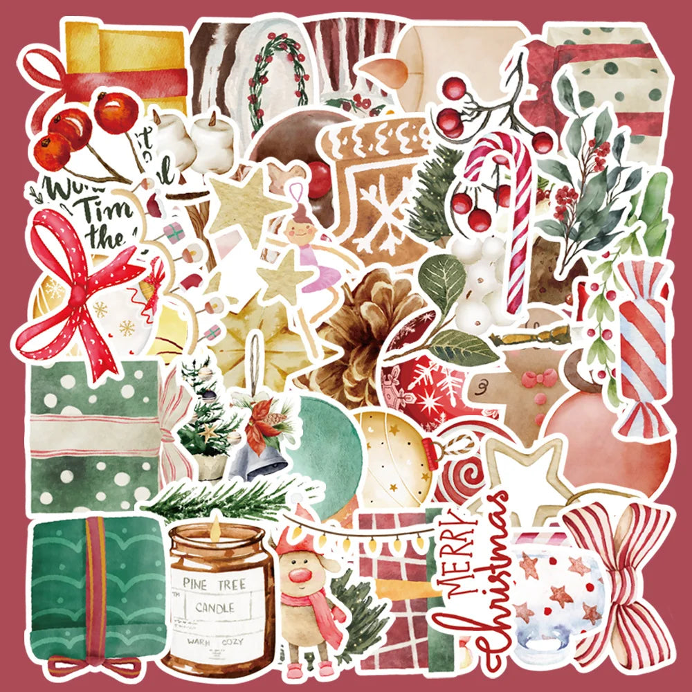 50pcs Retro Christmas Graffiti Stickers for Helmet, Wall, DIY Decoration (ONLINE ORDER ONLY)