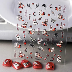 Retro Black Line Skull Man Woman 5D Embossed Relief Self Adhesive Nail Art Sticker Bear Bunny Hand Bird Horror 3D Manicure Decal (Online Order Only)