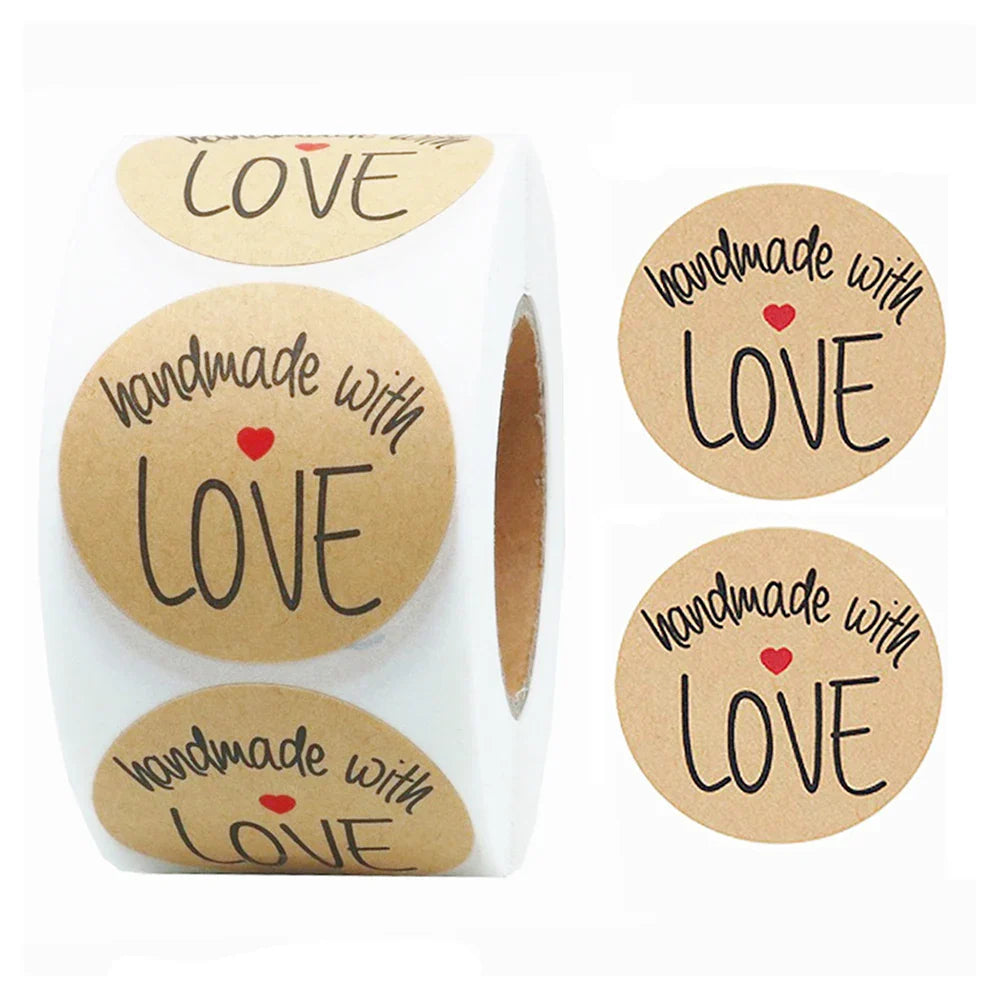 1Inch 100-500pcs Round Kraft Paper "handmade With love" Seal Sticker For Handmade Products Baking Products Sealing Sticker Label (ONLINE ORDER ONLY)