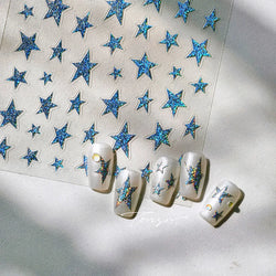 Sparkle Laser Silver Starburst Five-pointed Star Geometric Tiny Spot Romantic 5D Self Adhesive Nail Art Stickers Manicure Decals (ONLINE ORDER ONLY)