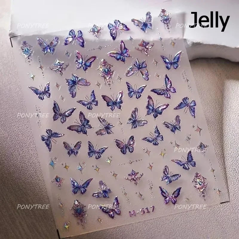 Romantic Purple Star Moon Butterfly Bowknot Retro Water Drop Gem Starburst Adhesive Nail Art Stickers Starlight Manicure Decals (ONLINE ORDER ONLY)