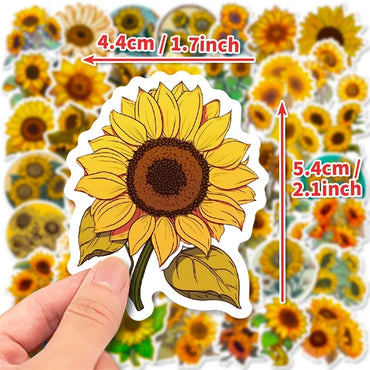 10/30/50PCS Pastoral Sunflower PVC Sticker Aesthetic Decoration Scrapbooking Stationery DIY Hand Accounting School Supplies (Online Order Only)