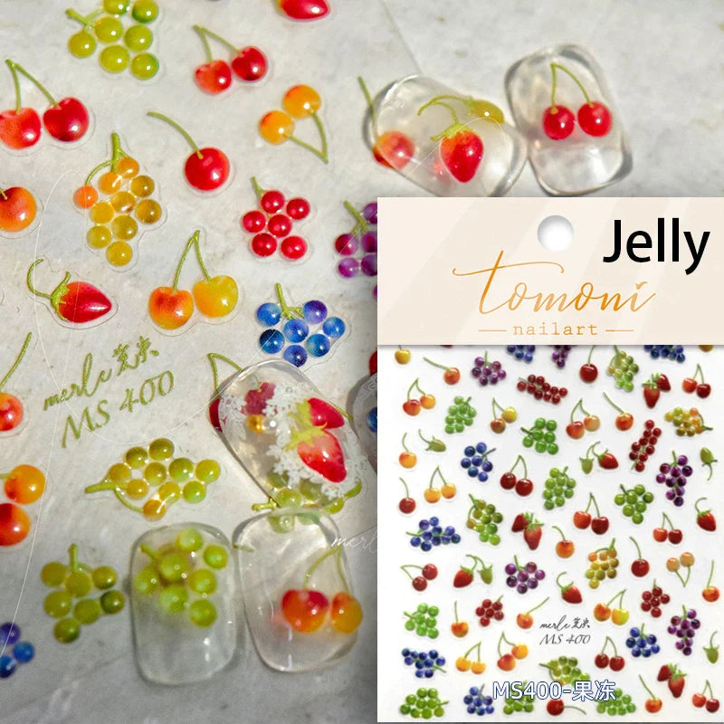 Cute Fresh Fruit Lovely Red Strawberry Grape Cherry Peach 3D Jelly Design Dopamine Self Adhesive Nail Art Sticker Manicure Decal (Online Order Only)