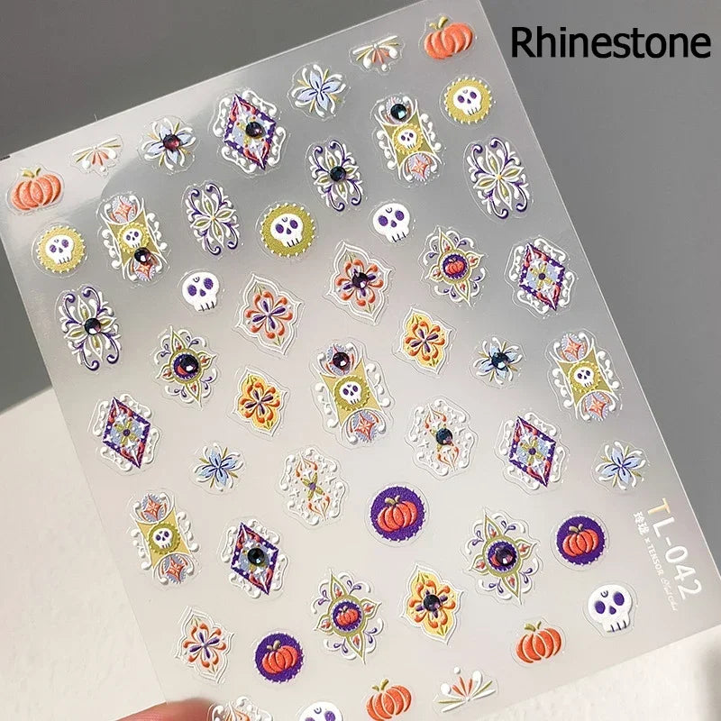 Halloween Ghost Pumpkin Bat Coffin Cat Spider Demon Jelly Self Adhesive Nail Art Sticker Terrifying Candy Candle Manicure Decals (ONLINE ORDER ONLY)