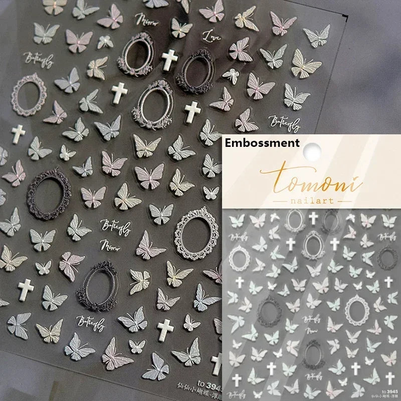 Chic Retro Rose Photo Frame Dried Flower Petal Self Adhesive Nail Art Stickers 5D Hot Stamping Relief Rhinestone Manicure Decals (Online Order Only)